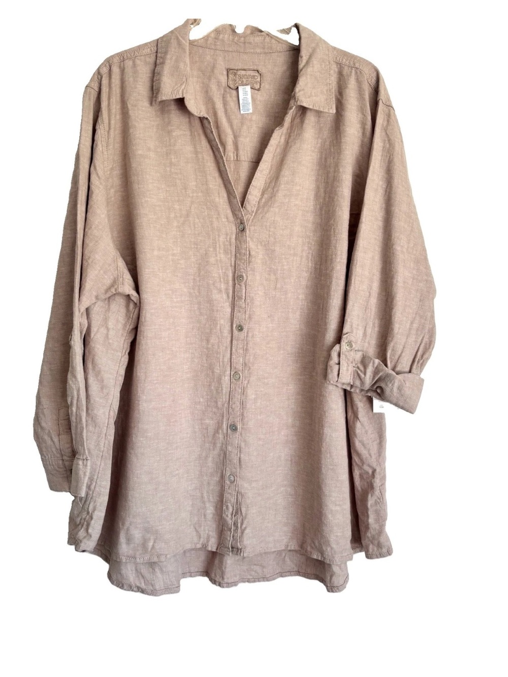 Sigrid Olsen Linen Blend Button Down Top Blouse Tan NWT